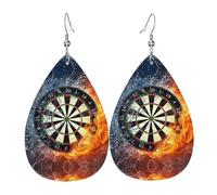 Dart Board Printed Teardrop Pendant Leather Earrings | Lightweight and Versatile Earrings | Suitable for Daily Commute and Date Wear