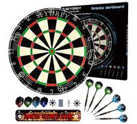 Dart Board Set Steel Dart Board Dartboard Set with 6 pcs 20g Steel Tip Darts 12 Flights Rotating Number Ring + Staple-Free Bullseye Throwing Line Install Instruction