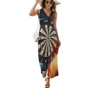 Dart Board Target Water Fire Womens Sleeveless Dress Casual V-Neck Maxi Dress Sundress M
