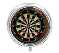 Dart Board Travel Pill Box Case 3 Compartment Cute Pill Organizer Metal Pill Holder with Mirror Small Medicine Organizer Daily Pill Container for Purse Pocket Portable Meds Box