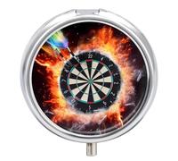 Dart Board Travel Pill Box Case 3 Compartment Cute Pill Organizer Metal Pill Holder with Mirror Small Medicine Organizer Daily Pill Container for Purse Pocket Portable Meds Box
