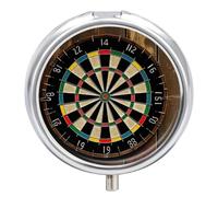 Dart Board Travel Pill Box Case 3 Compartment Cute Pill Organizer Metal Pill Holder with Mirror Small Medicine Organizer Daily Pill Container for Purse Pocket Portable Meds Box