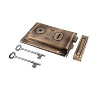 Dart Brass Flange Rim Lock 107mm Backset - Antique Brass