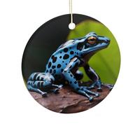 Dart Frog Blue Ceramic Ornament, Round Ornaments with Hole, Hanging Ornament for Window Home Garden Christmas Day Party Wedding Decoration