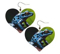 Dart Frog Blue Leather Earrings for Women Heart Earring Lightweight Dangle Earrings Jewelry Gifts, One Size, No Gemstone