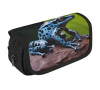 Dart Frog Blue Pencil Case Organizer - Large Capacity 3 Compartment Pencil Pouch for Adults, Portable Makeup Bag & Aesthetic Stationery Bag with Zipper (8.7x4.3") Unisex Gift