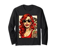 Dart Girl - Bullseye Babe Retro Rockstar Groovy Darts Long Sleeve T-Shirt