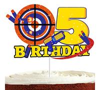 Dart Gun Cake Topper 5 for Boys Girls 5th Birthday Dart War Party Supplies Target Bullet Cake Decorations Target Gun Fifth Birthday Cake Decor Gun Theme Party Supplies