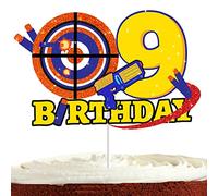 Dart Gun Cake Topper 9 for Boys Girls 9th Birthday Dart War Party Supplies Target Bullet Cake Decorations Target Gun Ninth Birthday Cake Decor Gun Theme Party Supplies