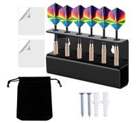Dart Holder for Wall, Dart Holder Wall Mount Set with Accessory Storage Pouch, Clear Acrylic Display Rack for 6 Darts, No-Drill Installation Bracket for Game Room and Home Bar Storage