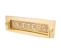Dart Solid Cast Brass Door Letter Plate - with Letters and Knocker (12 x 4 Inch) - Polished Brass