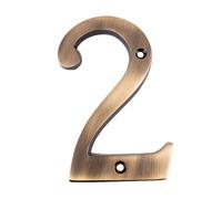 Dart Solid Cast Brass Metal Number 2 Door Numeral 100mm - Antique Brass