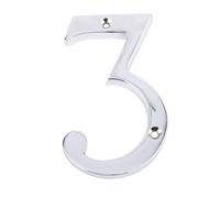 Dart Solid Cast Brass Metal Number 3 Door Numeral 100mm - Polished Chrome