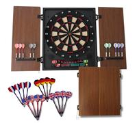 Dartboard Professional Electronic Dart Board with LED Digital Scoreboard, Wooden MDF Cabinet, 27 Games, 202 Variations, Includes 16 Soft Tip Darts & 16 Replacement Tips, Perfect for Adults Game Room