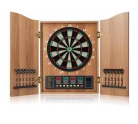 Dartboard Set with Cabinet, Automatic Scoring, 4 LED Display, 12 Darts with Soft Tips, 27 Game Modes, Supports 16 Players for Family Fun or Gaming Nights