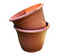 Darthome 2x Terracotta Plastic Planters 9.5L Large Round Outdoor Patio Flower Pots Pair
