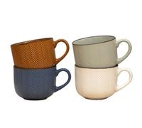 Darthome 4 Piece Chevron Stoneware Mugs Set, 560ml Large Coffee Cups, Textured Pattern, Microwave and Dishwasher Safe, Assorted Colours