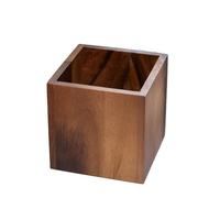 Darthome Acacia Wood Utensil Holder 12.5x12.5x12.5cm Square Kitchen Storage Pot Dining Table Cutlery Caddy
