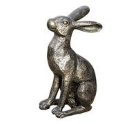 Darthome Aged Gold Alert Hare Garden Ornament, Resin, Large, Freestanding, Indoor and Outdoor Sculpture, W21cm x H36cm x D17cm