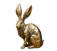 Darthome Antique Gold Rabbit Ornament, Large Sitting Hare Resin Sculpture, Textured Aged Finish, 31cm Height, Home Decor Gift