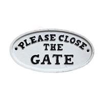 Darthome Ltd Antique White Cast Iron Wall Garden Gate Door Sign Plaque Please Close The Gate