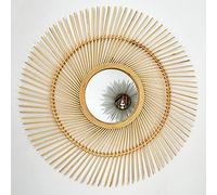 Darthome Bamboo Round Mirror 63cm Natural Wood Wicker Frame Vintage Boho Style Home Decor