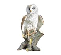 Darthome Barn Owl Garden Ornament, 33cm Resin Wildlife Statue on Wood Perch, Hand Painted Multicoloured, Weatherproof Outdoor Bird Decoration