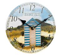 Darthome Beach Hut Round Wall Clock 20cm Canvas Seaside Print Bathroom Kitchen Decoration