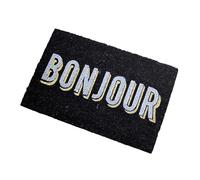 Darthome Black Coir Doormat 60x40cm Bonjour Gold Typography Hello Novelty Modern Home Welcome Mat