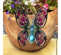 Darthome Blue Butterfly Pot Hanger Glass Flapping Wings Garden Plant Pot Decoration Art
