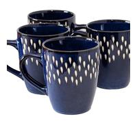 Darthome Blue Splash Reactive Glaze 350ml Mugs Set of 4 Stoneware Rain Drop Coffee Cups