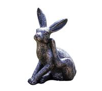 Darthome Bronze Effect Sitting Playful Hare Garden Ornament, Resin, Black Bronze Finish, Outdoor Wildlife Statue, W20cm x H34cm x D16cm