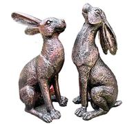 Darthome Bronze Garden Hare Ornaments Set Of 2 Moongazing Alert Resin Animal Sculpture
