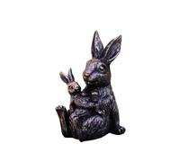 Darthome Bronze Rabbit & Baby Garden Ornament 14x26x11cm Resin Medium Hare Animal Outdoor Sculpture