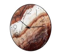 Darthome Brown Marble Effect Clock 30cm Round Wall Mounted Battery Modern Kitchen Decor