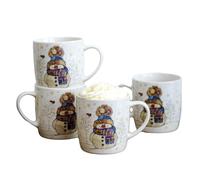 Darthome Bug Art Christmas Snowman Mugs, Fine China, 300ml, Christmas Set of 4, Microwave and Dishwasher Safe
