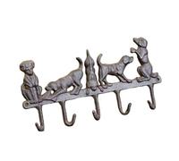 Darthome Cast Iron Dog Wall Hooks, Rustic Brown, 5 Hooks, Vintage Key Coat Jacket Lead Holder, 35x16x2cm