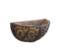 Darthome Cast Iron Half-Round Hayrack Wall Planter, Coconut Fibre Liner, Classic Heart Scroll Design Pot, Brown, 34.5 x 17.5 x 18cm