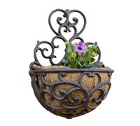 Darthome Cast Iron Wall Planter, Brown, Scroll Heart Design, Half Round, with Coir Liner, Antique Style, Outdoor