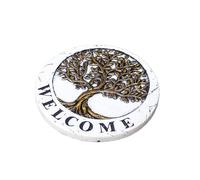 Darthome Cement Tree of Life Welcome Garden Stepping Stone, Round, White, Black and Gold, 25cm