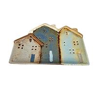 Darthome Ceramic Cottage Houses Decorative Plate Row Blue Jewellery Coins Trinket Dish