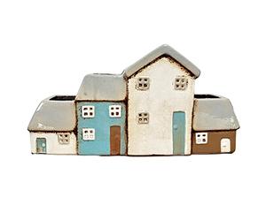 Darthome Ceramic Multi Village Cottage 4 Houses Pottery Flower Plant Pot Holder Ornament