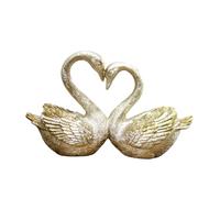 Darthome Champagne Gold Loving Swan Pair Ornament, Resin, Heart Shape, Romantic Wedding Decor, W24cm x H15cm