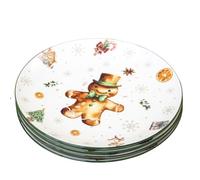 Darthome Christmas Gingerbread Man Dinner Plates, 27cm Ceramic, Set of 4, White with Green Trim