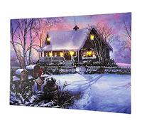 Darthome Christmas LED Canvas Art Snowy Cottage House Snowman Light Up Festive Wall Decor 40cm x 30cm