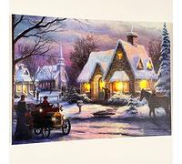 Darthome Christmas LED Canvas Art Snowy Light Up Traditional English House Hanging Print 40cm x 30cm