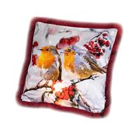 Darthome Christmas LED Cushion Snowy Winter Robins Red Floral Xmas Tree Sofa Chair Square
