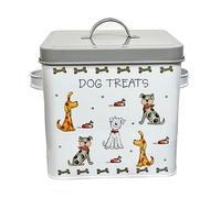 Darthome Dog Treats Tin 22cm Grey Lid Metal Square Cute Puppy Crew Pet Food Storage Container