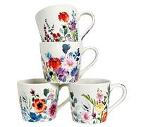 Darthome Floral Meadow Mugs Set of 4 400ml Wild Flowers White Ceramic Kitchen Coffee Cups