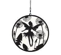 Darthome Flower Fairy Hanging Mirror Silhouette Black Round Metal Garden Decorative Art